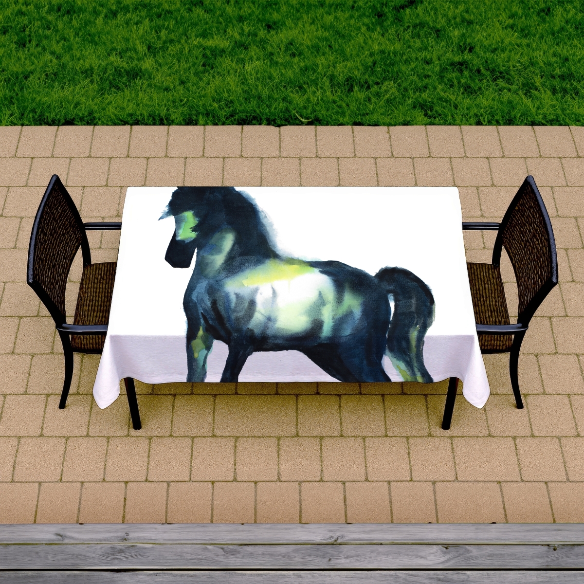 Picture of Begin Home Decor C1TCLRGEWAWLBN 58 x 102 in. Elegant Horse Blue Animal Tablecloth - Indoor & Outdoor Decor