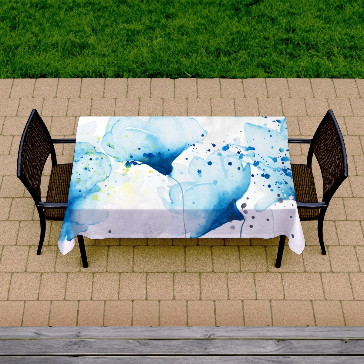 Picture of Begin Home Decor C1TCLRGEVCAYJX 58 x 102 in. Abstract Blue Tablecloth - Watercolor Floral Indoor & Outdoor Decor
