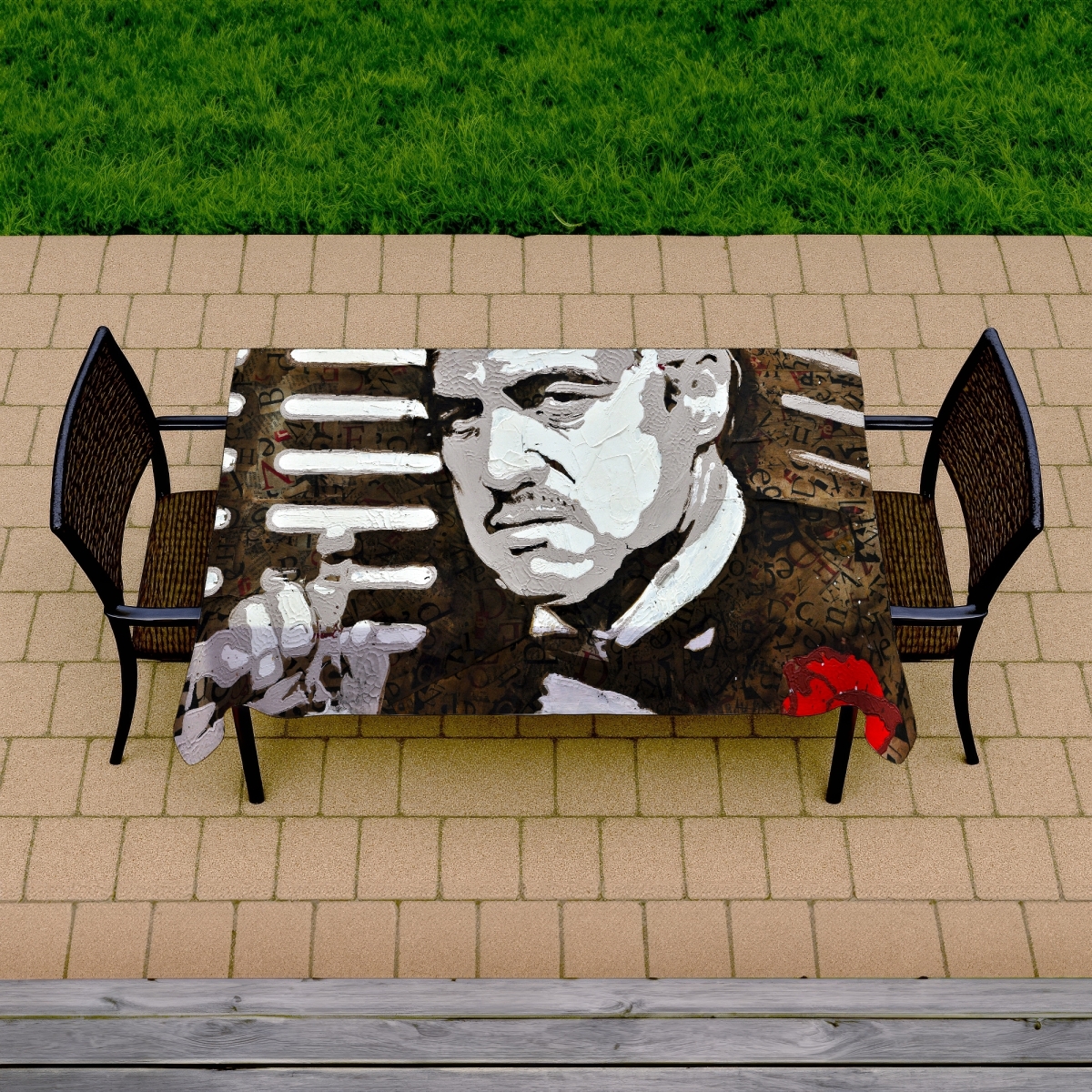Picture of Begin Home Decor C1TCLRGEXKHKYZ 58 x 102 in. Black & White Godfather Tablecloth - Indoor & Outdoor Decor