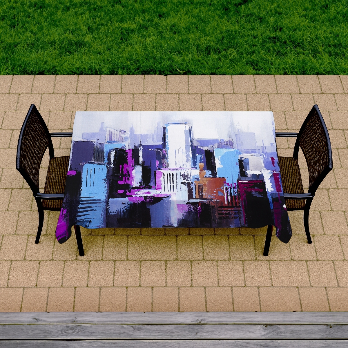 Picture of Begin Home Decor C1TCLRGETZ1V12 58 x 102 in. Abstract Blue & Purple City Tablecloth - Indoor & Outdoor Decor