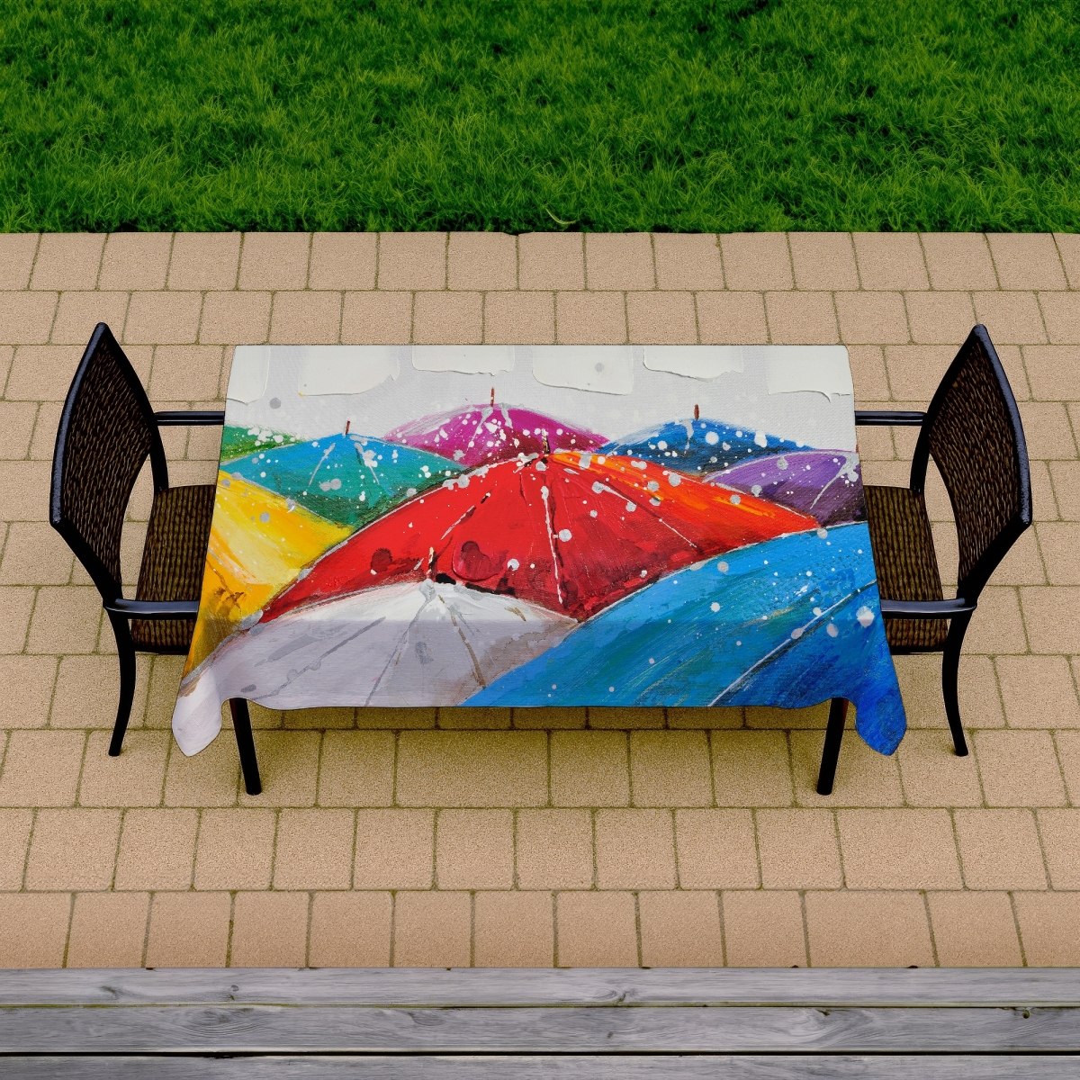 Picture of Begin Home Decor C1TCLRGESOMHEN 58 x 102 in. Colorful Umbrellas Blue Tablecloth - Indoor & Outdoor Home Decor