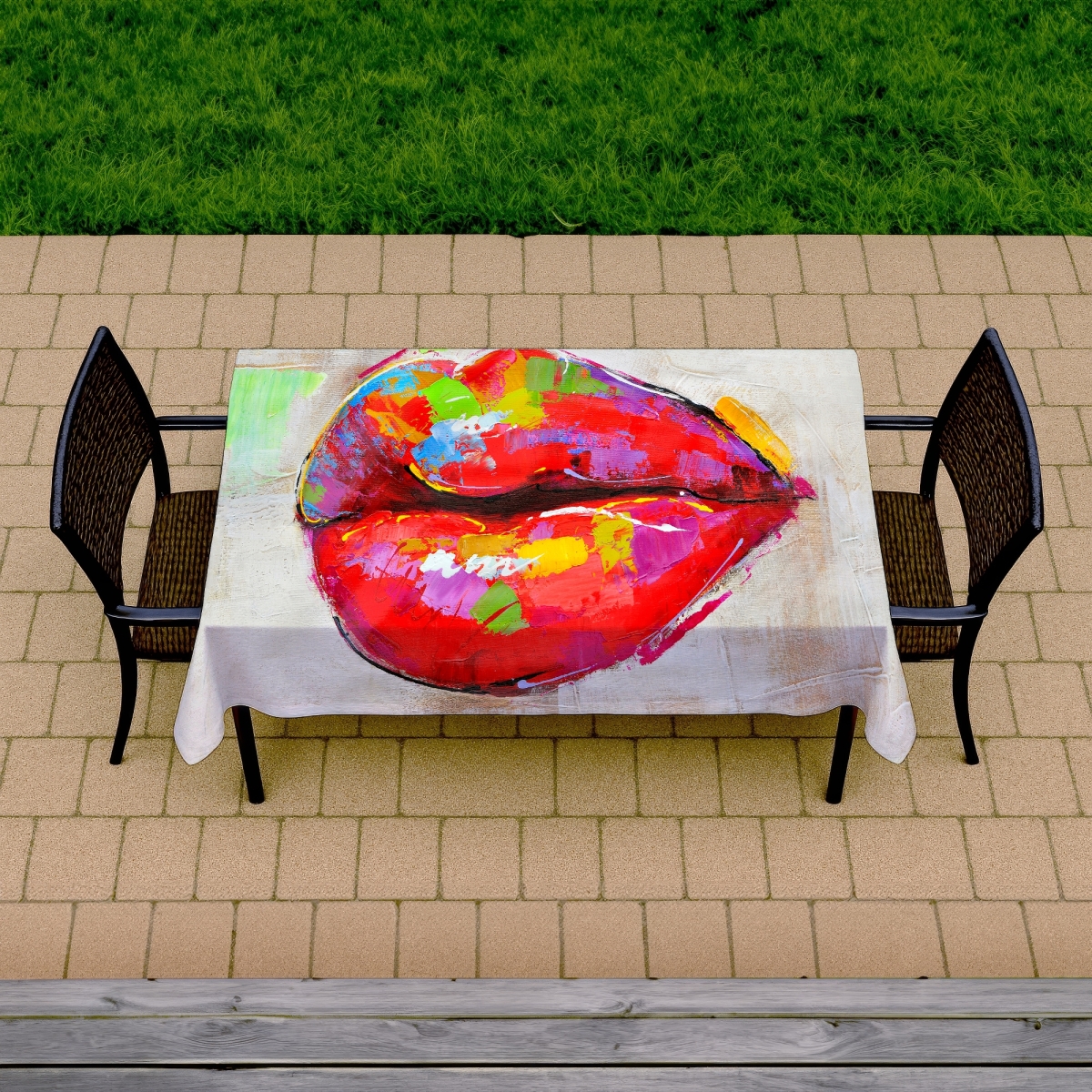 Picture of Begin Home Decor C1TCLRGEY786UP 58 x 102 in. Colorful Lips Tablecloth - Indoor Outdoor Home Decor