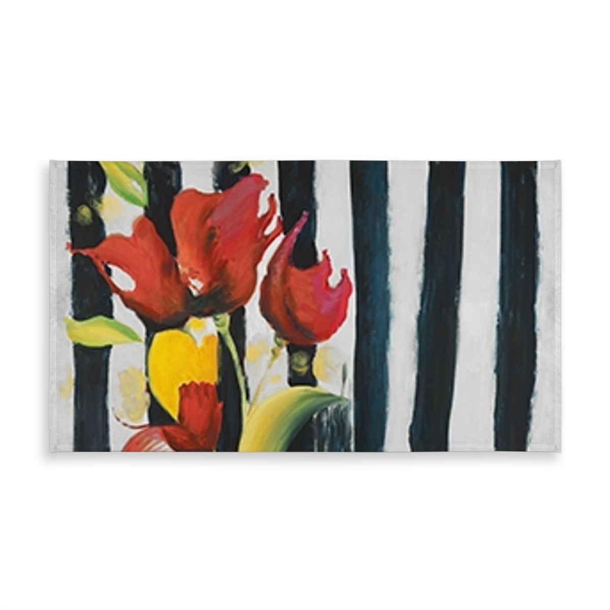 Picture of Begin Home Decor C1TCLRGEZ2KA6U 58 x 102 in. Blue Bedroom Tablecloth - Red Flowers on Stripes - Home Decor
