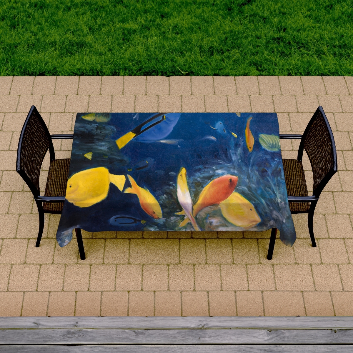 Picture of Begin Home Decor C1TCLRGE2N7GHP 58 x 102 in. Colorful Fish Under the Sea Tablecloth - Indoor & Outdoor Decor