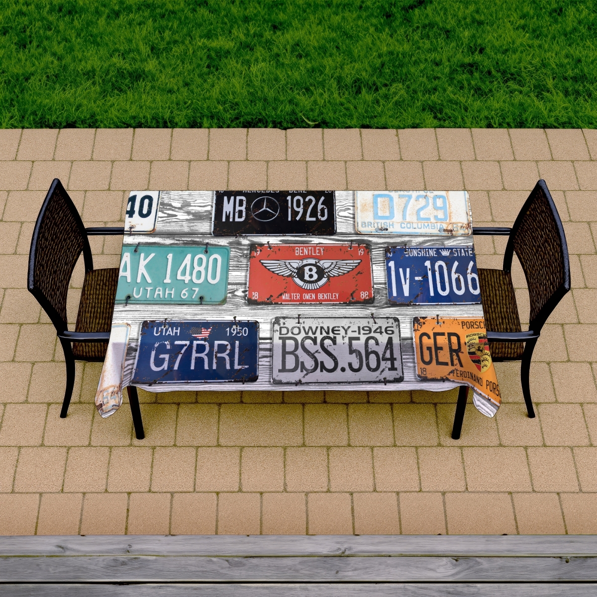 Picture of Begin Home Decor C1TCLRGE2XKR6N 58 x 102 in. Man Cave Typo Blue Tablecloth - Vintage Plates Home Decor