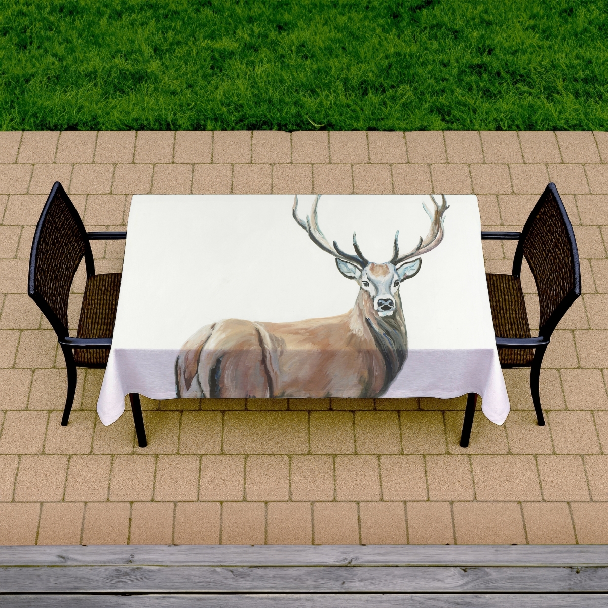 Picture of Begin Home Decor C1TCLRGELC271B 58 x 102 in. White Deer Tablecloth - Indoor & Outdoor Home Decor Essential