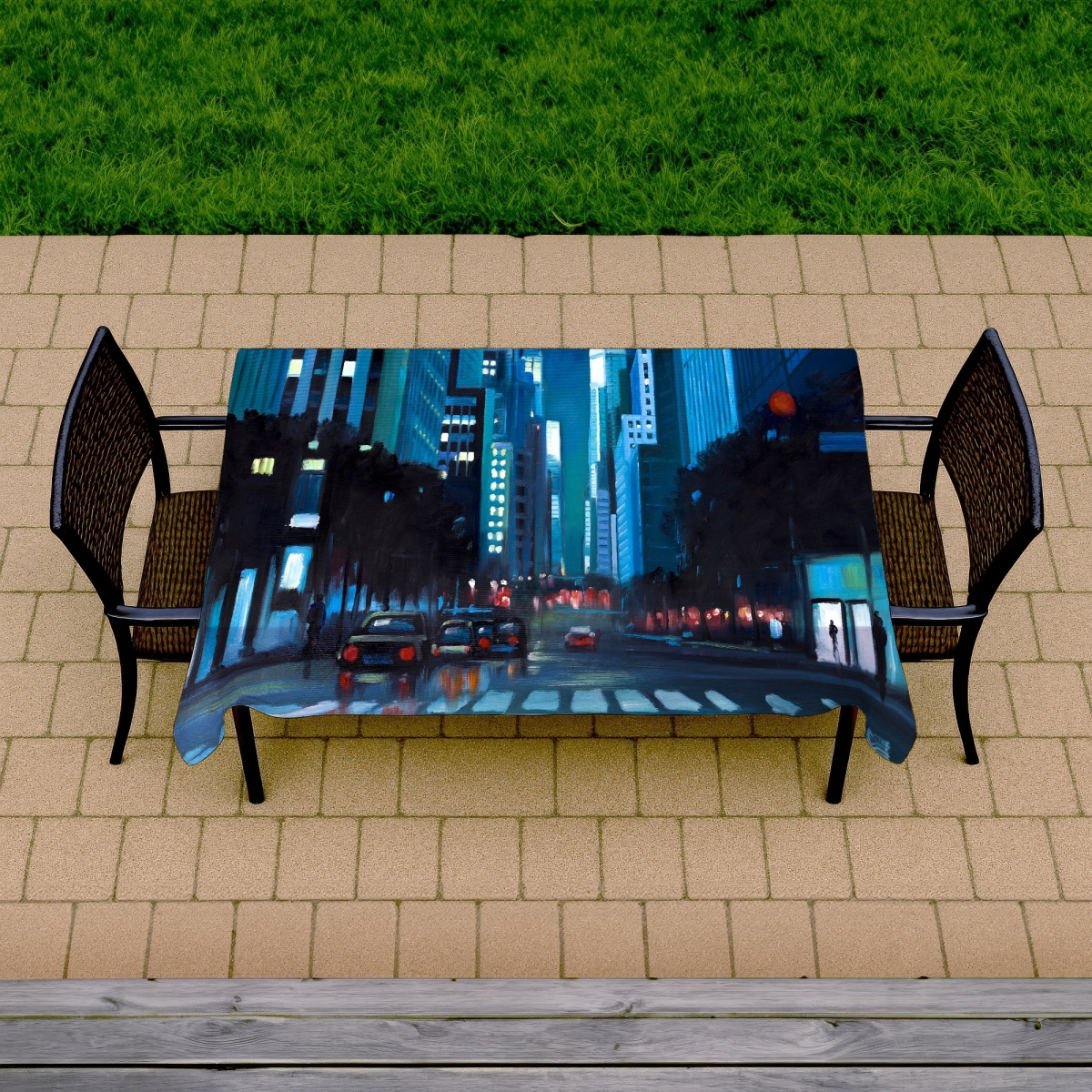 Picture of Begin Home Decor C1TCLRGEKS54YX 58 x 102 in. Evening in Manhattan Tablecloth - Indoor & Outdoor Home Decor