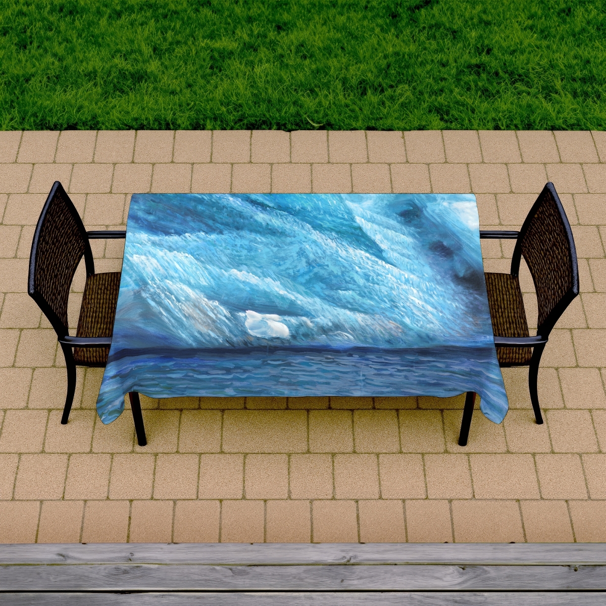 Picture of Begin Home Decor C1TCLRGESP06KZ 58 x 102 in. Blue Coastal Sea Icebergs Tablecloth - Indoor & Outdoor Decor