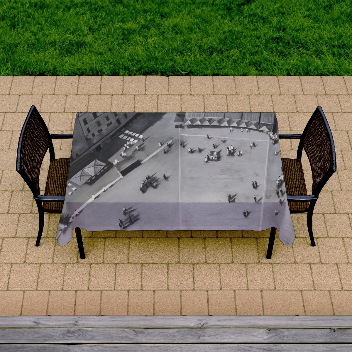 Picture of Begin Home Decor C1TCLRGEZWA7LH 58 x 102 in. Gray Street Indoor & Outdoor Tablecloth - Piazza Del Campo Decor