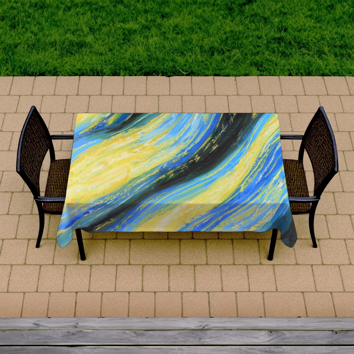 Picture of Begin Home Decor C1TCLRGETELU1K 58 x 102 in. Liquid Magic Wave Abstract Tablecloth - Indoor & Outdoor Decor