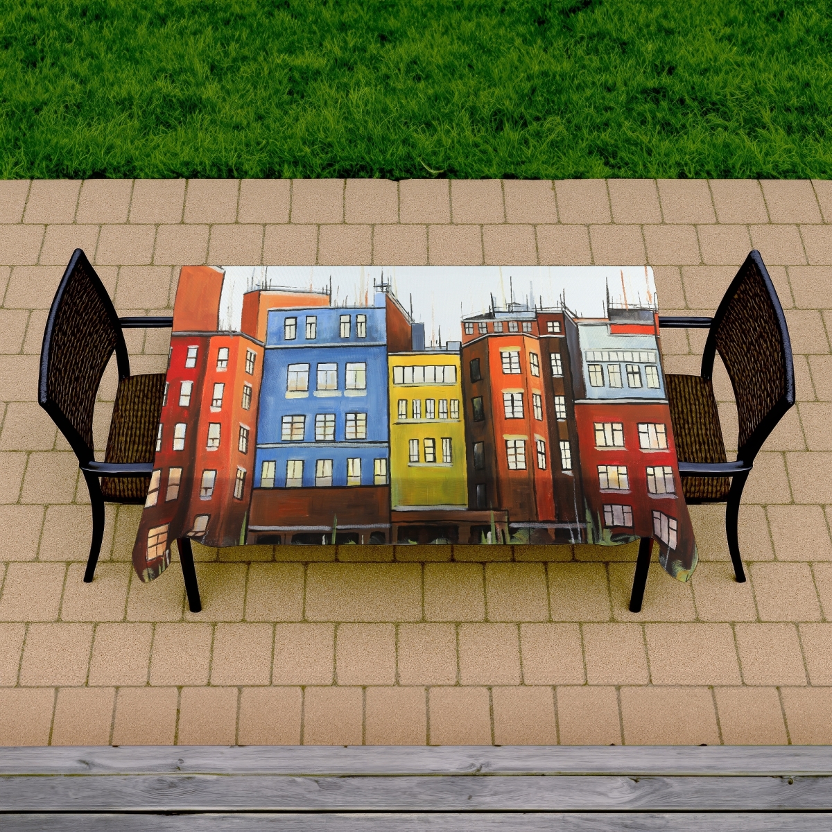 Picture of Begin Home Decor C1TCLRGEV8A8HZ 58 x 102 in. Boston Colorful Buildings Tablecloth - Indoor & Outdoor Decor