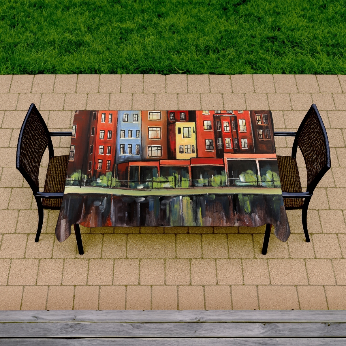 Picture of Begin Home Decor C1TCLRGELNB86J 58 x 102 in. Building Blue Cities Tablecloth - Boston Fall Colors Decor