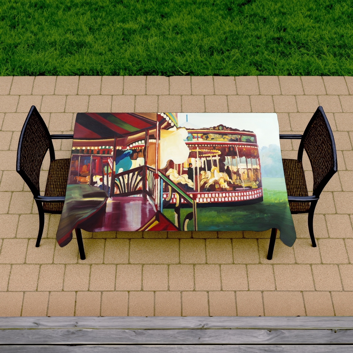 Picture of Begin Home Decor C1TCLRGE2CR2FW 58 x 102 in. Carousel in A Carnaval Tablecloth - Indoor & Outdoor Home Decor
