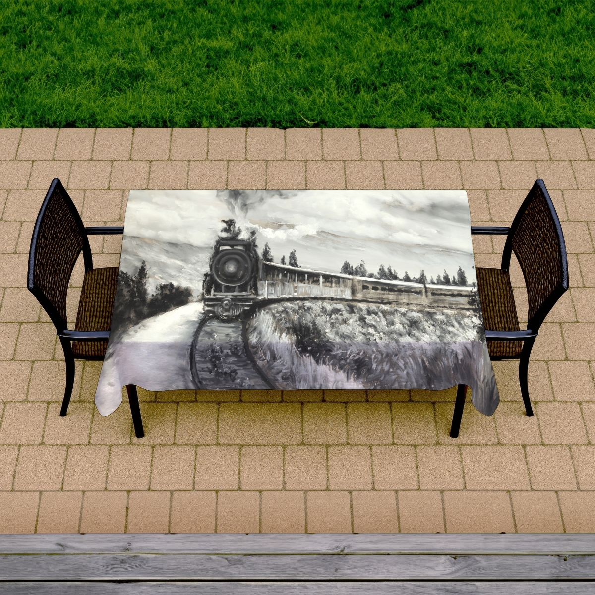 Picture of Begin Home Decor C1TCLRGEZV8VWZ 58 x 102 in. Steam Engine Train Tablecloth - Indoor & Outdoor Home Decor