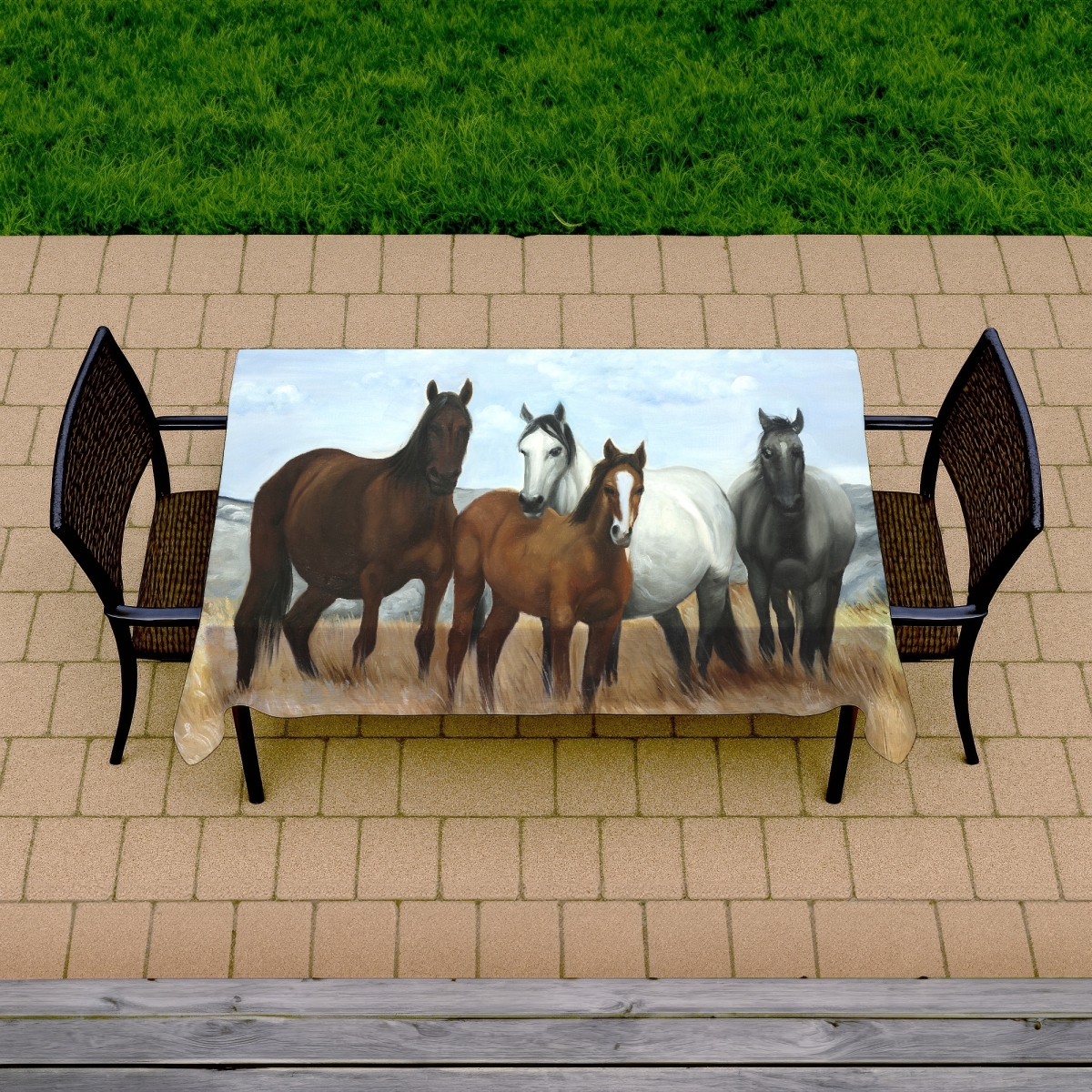 Picture of Begin Home Decor C1TCLRGEL2NMEU 58 x 102 in. Horses in the Meadow Tablecloth - Farm Animal Decor - Indoor & Outdoor