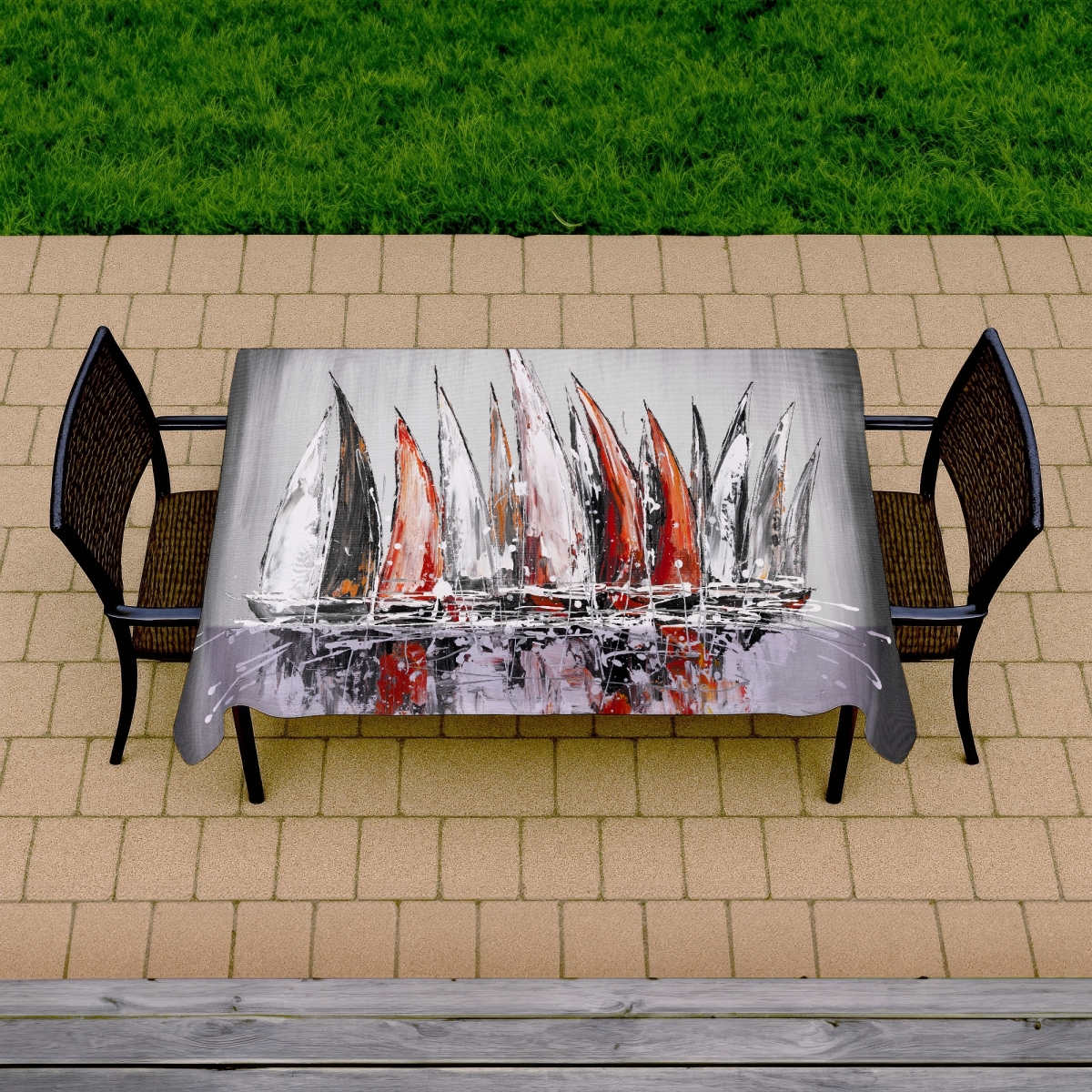 Picture of Begin Home Decor C1TCLRGEXV9X9H 58 x 102 in. Sailboats Tablecloth - Modern Indoor & Outdoor Home Decor