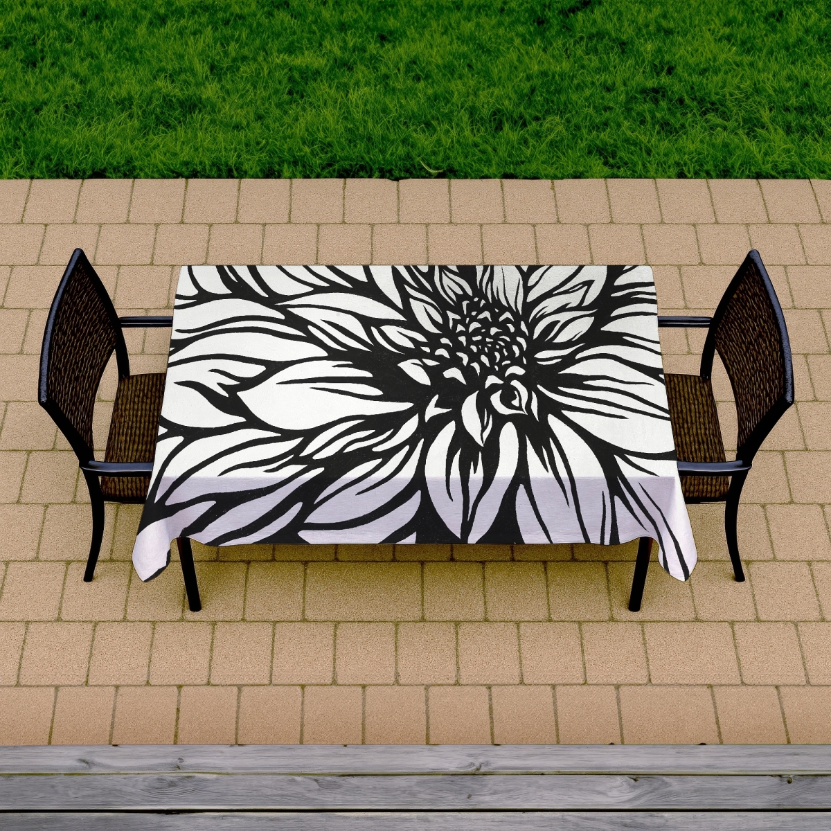 Picture of Begin Home Decor C1TCLRGE2GD61B 58 x 102 in. Dahlia Flower Monochrome Tablecloth - Indoor & Outdoor Decor