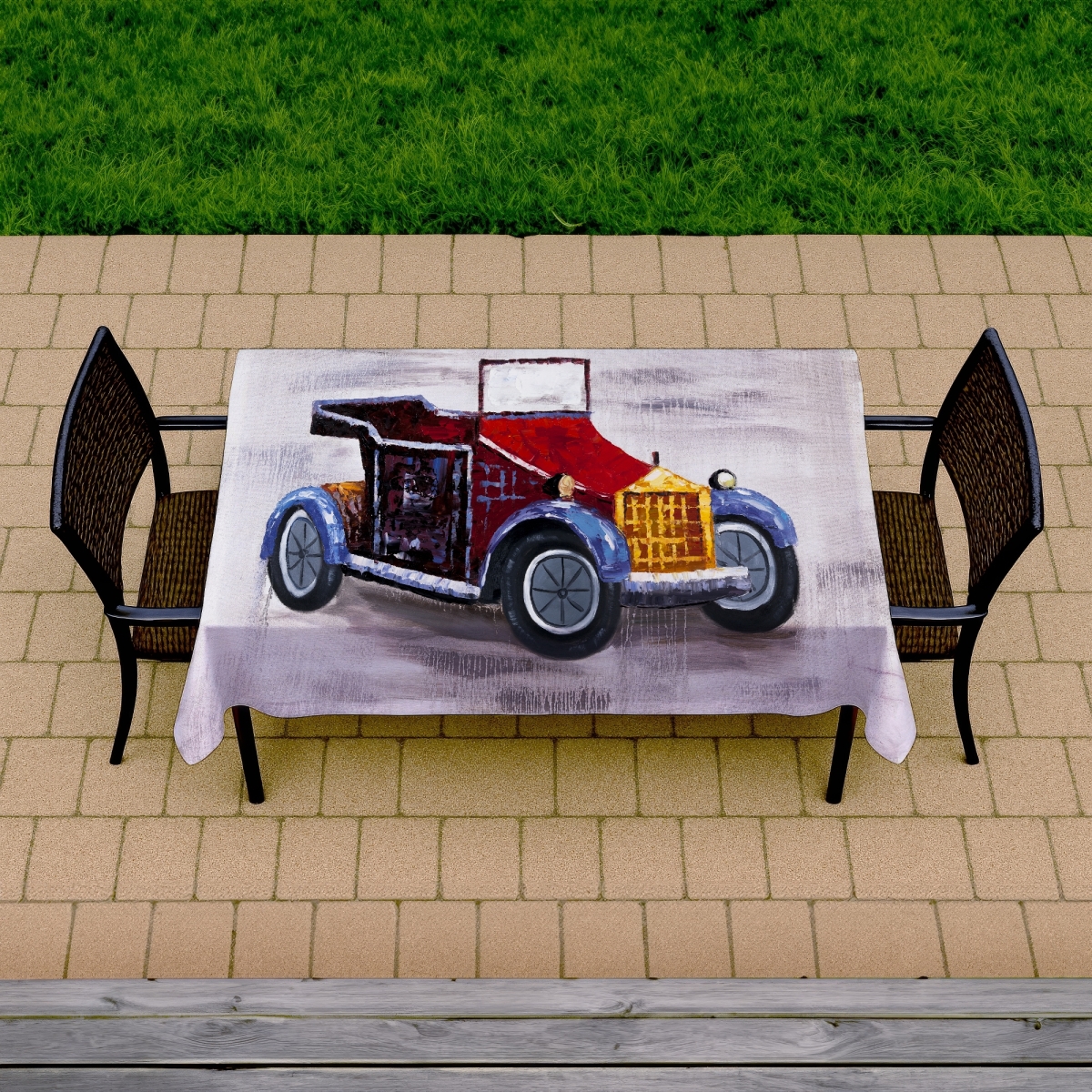 Picture of Begin Home Decor C1TCLRGEX87JG0 58 x 102 in. Vintage Toy Car Tablecloth - Indoor Outdoor Home Decor