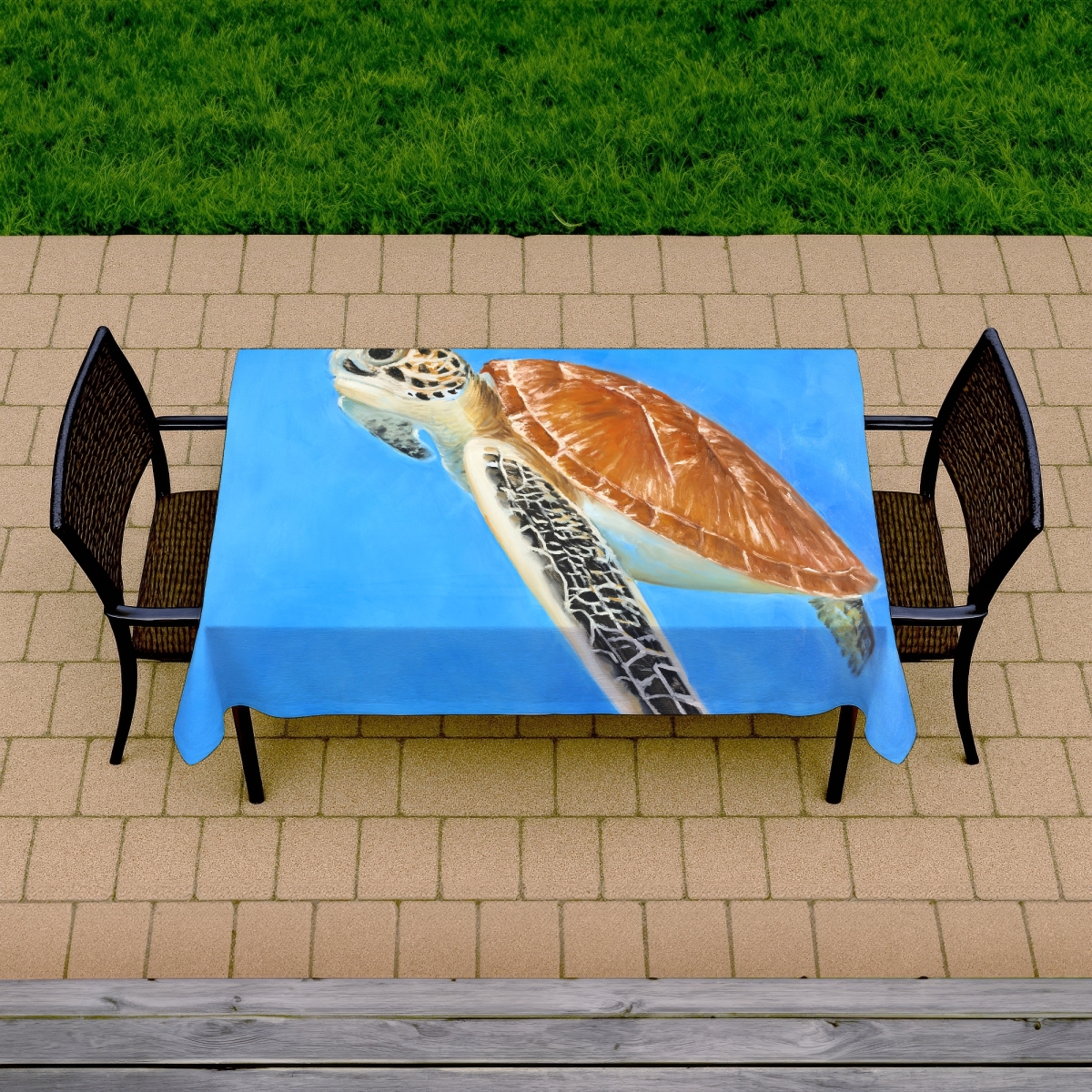 Picture of Begin Home Decor C1TCLRGEVWUVIZ 58 x 102 in. Sea Turtle Tablecloth - Exotic Animals Blue Indoor & Outdoor Decor