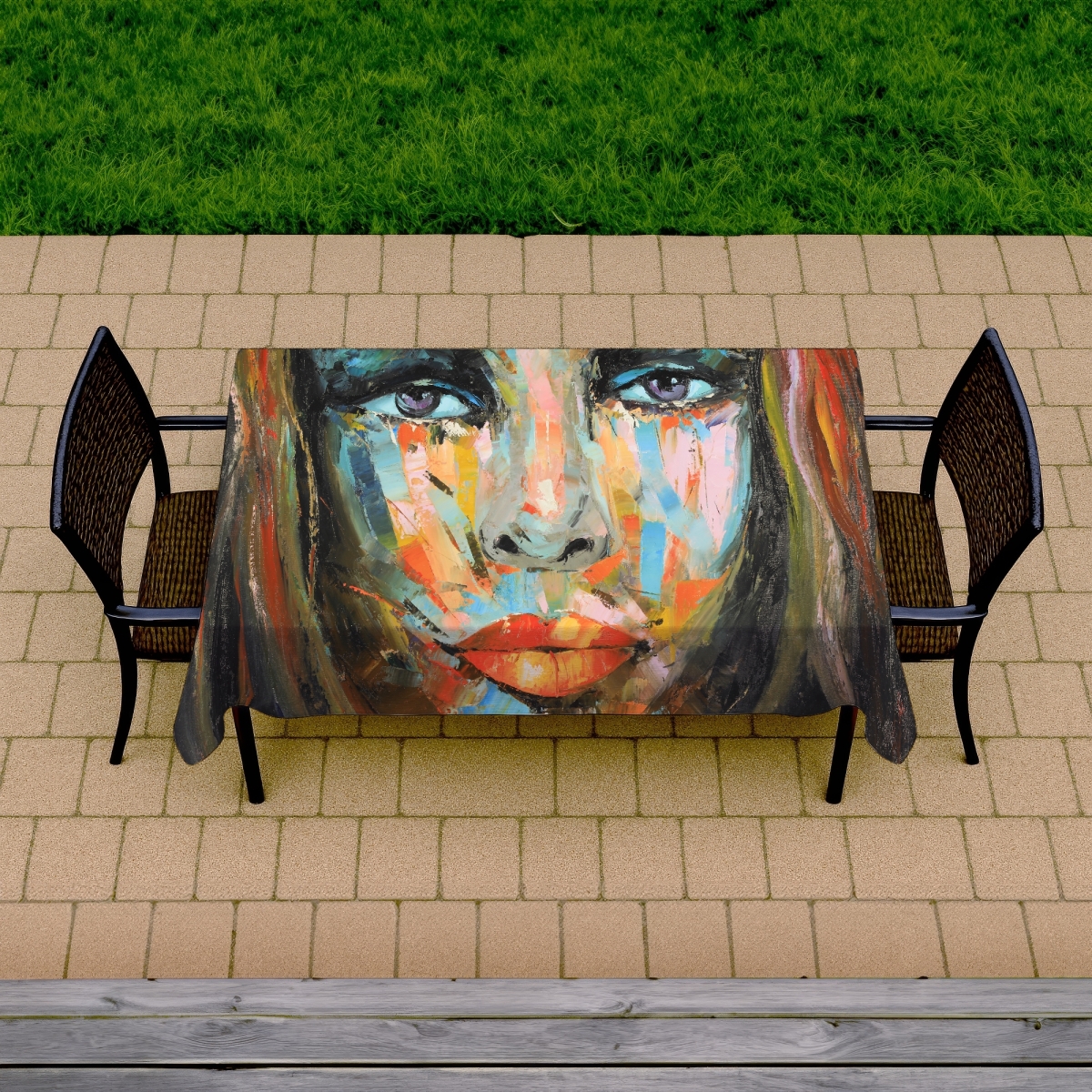 Picture of Begin Home Decor C1TCLRGE2ZD64N 58 x 102 in. Beauty Blue Figurative Tablecloth - Colorful Woman Home Decor