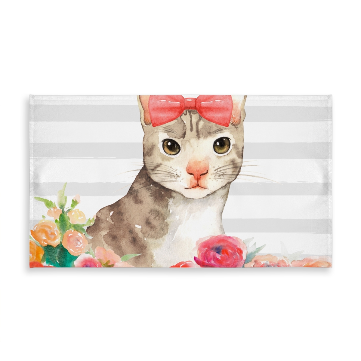 Picture of Begin Home Decor C1TCLRGEP3Y9NE 58 x 102 in. Small Cat with Flowers Tablecloth - Gray Pets Decor - Indoor & Outdoor