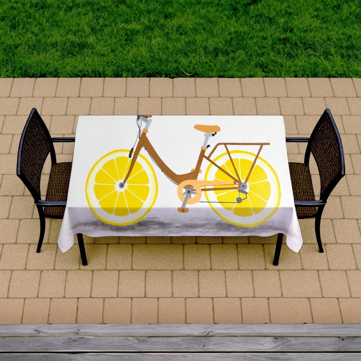 Picture of Begin Home Decor C1TCLRGEVWTM7J 58 x 102 in. Lemon Wheel Bike Tablecloth - Indoor & Outdoor Home Decor