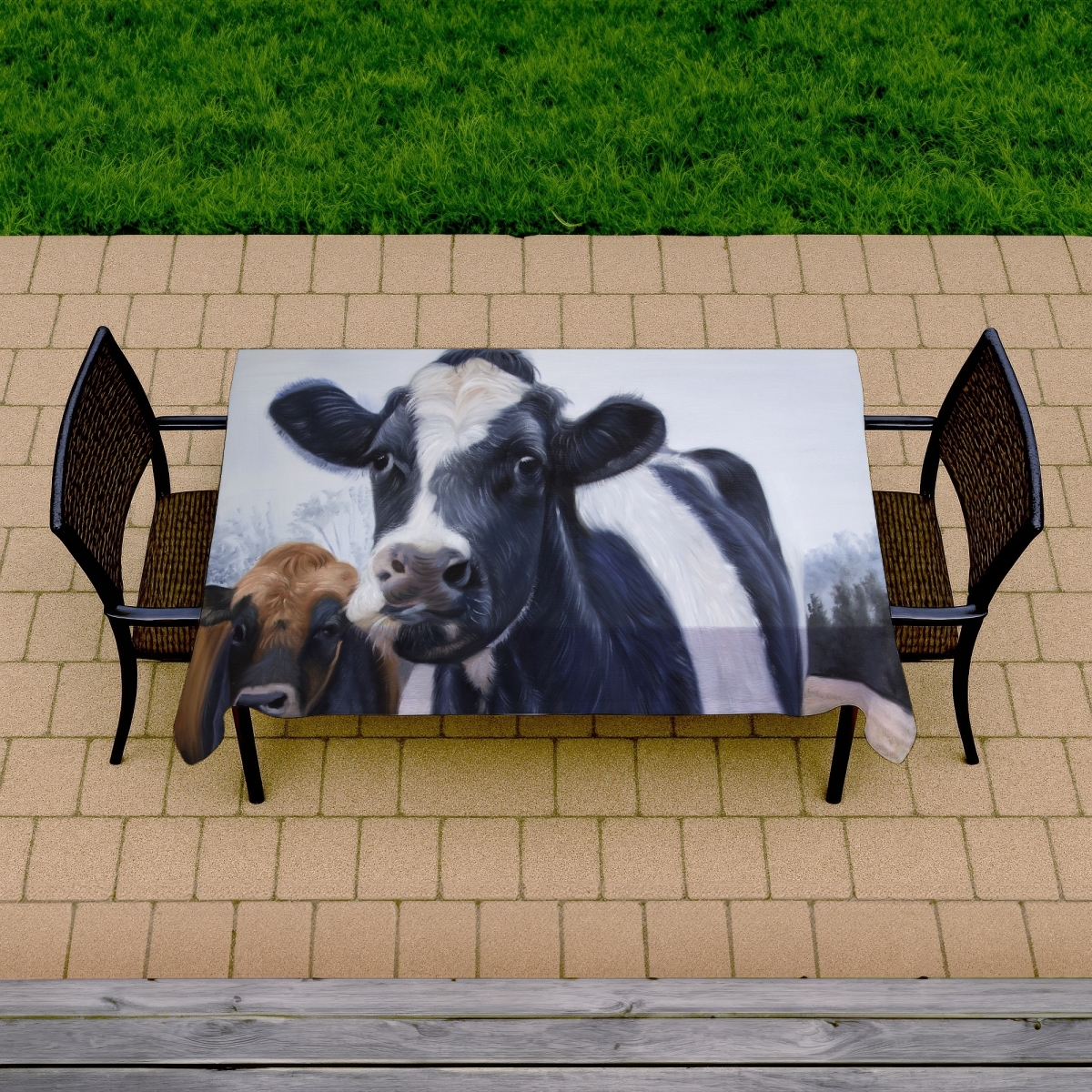 Picture of Begin Home Decor C1TCLRGEUT1M1H 58 x 102 in. Farm Animals Tablecloth - Two Cows Eating Grass - Rustic Decor