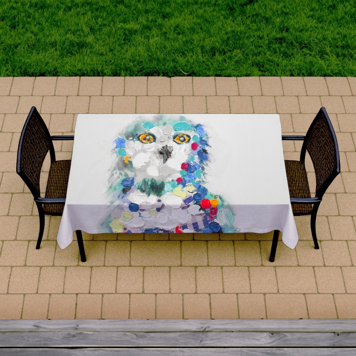 Picture of Begin Home Decor C1TCLRGEUHPEEP 58 x 102 in. Abstract Owl Tablecloth - Blue Animal Decor for Indoor & Outdoor