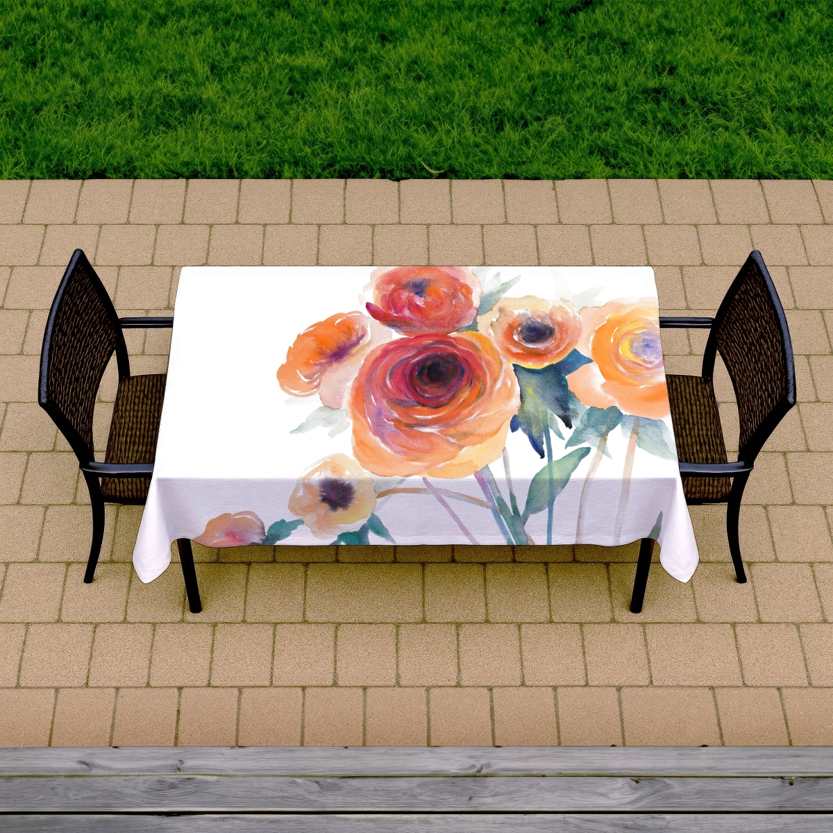 Picture of Begin Home Decor C1TCLRGEVB6JST 58 x 102 in. Watercolor Flowers Tablecloth - Romantic Floral Home Decor