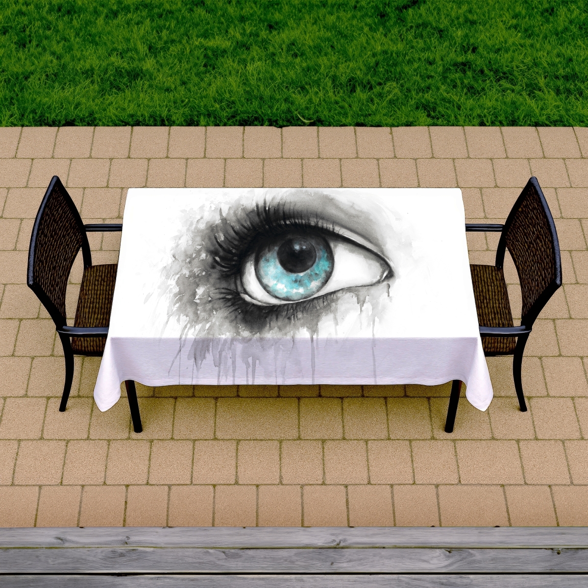 Picture of Begin Home Decor C1TCLRGEPGMZ9K 58 x 102 in. Blue Eye Watercolor Tablecloth - Indoor & Outdoor Home Decor