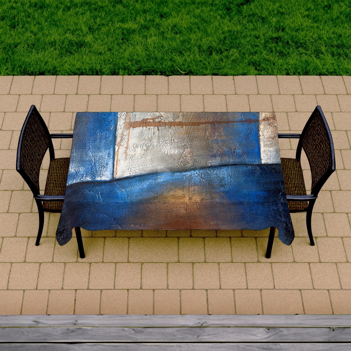 Picture of Begin Home Decor C1TCLRGEXWBV8B 58 x 102 in. Luminous Blue Bronze Shapes Tablecloth - Indoor & Outdoor Decor