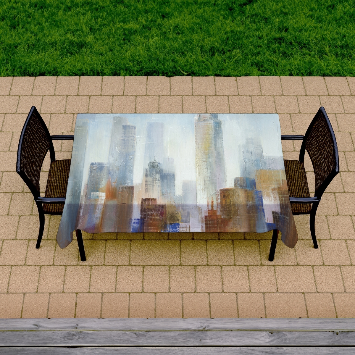 Picture of Begin Home Decor C1TCLRGEYOX056 58 x 102 in. Cityscape in the Fog Tablecloth - Indoor & Outdoor Home Decor