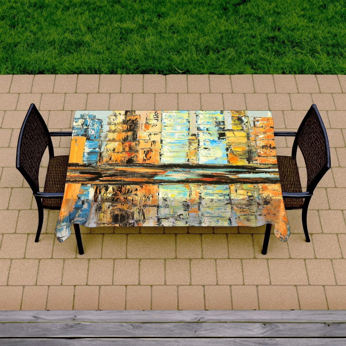 Picture of Begin Home Decor C1TCLRGE2FNDET 58 x 102 in. Reflections of A Colorful City Tablecloth - Indoor & Outdoor Decor