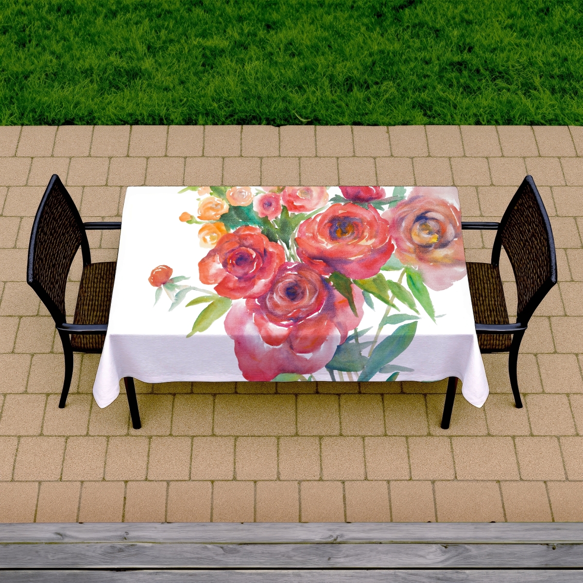 Picture of Begin Home Decor C1TCLRGEVO78SG 58 x 102 in. Botanical Pink Tablecloth - Watercolor Floral Indoor & Outdoor