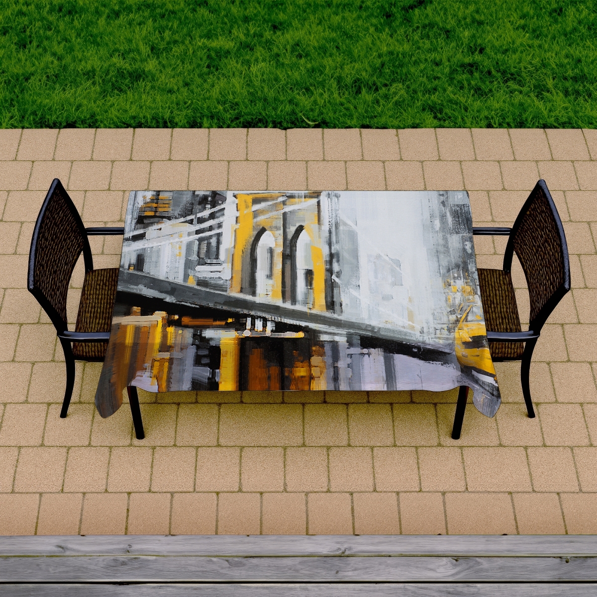 Picture of Begin Home Decor C1TCLRGEL0NOB0 58 x 102 in. Yellow Brooklyn Bridge Tablecloth - Indoor & Outdoor Home Decor