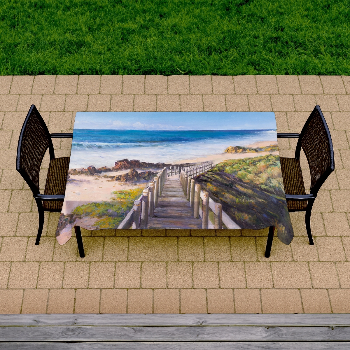 Picture of Begin Home Decor C1TCLRGELLPVKL 58 x 102 in. Bedroom Blue Romantic Tablecloth - Walk To the Seaside Decor