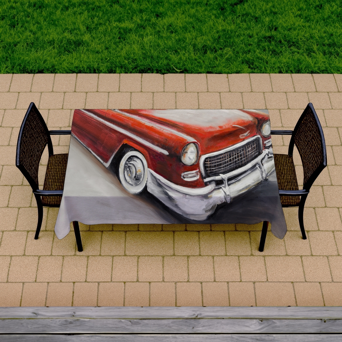 Picture of Begin Home Decor C1TCLRGET8QZFC 58 x 102 in. Vintage Classic Car Tablecloth - Red Cities Home Decor