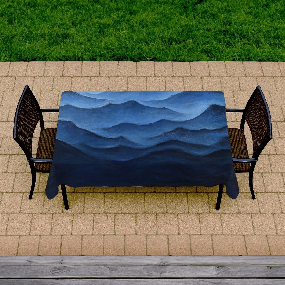 Picture of Begin Home Decor C1TCLRGE2KNDZZ 58 x 102 in. Blue Ocean Coastal Minimalist Tablecloth - Indoor & Outdoor Decor