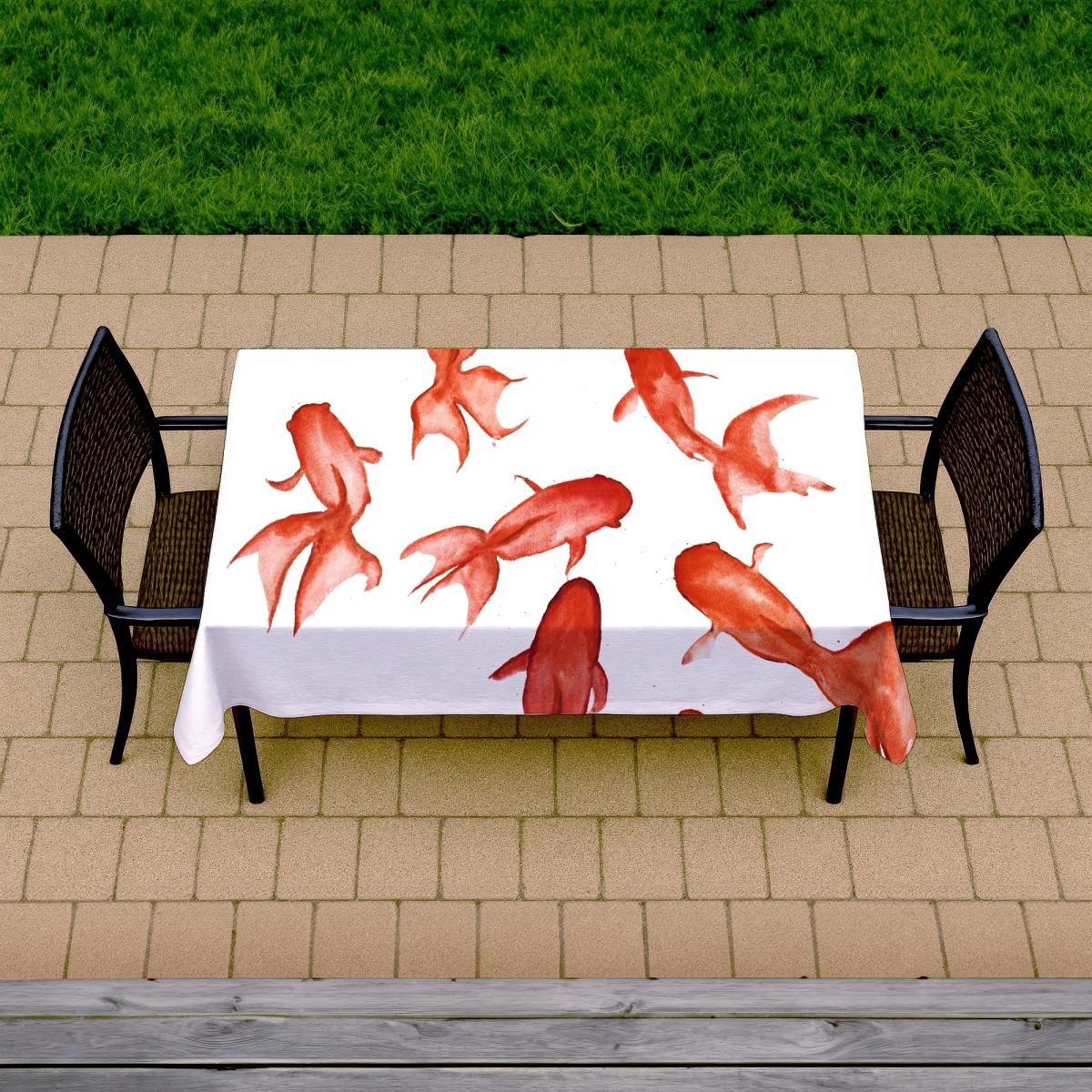 Picture of Begin Home Decor C1TCLRGEZZ99H1 58 x 102 in. Asian Red Fishes Tablecloth - Indoor & Outdoor Home Decor