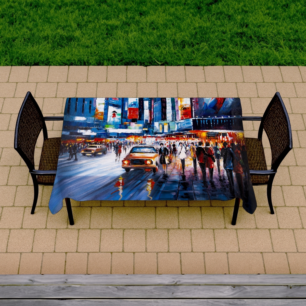 Picture of Begin Home Decor C1TCLRGEKR7D1C 58 x 102 in. Times Square Perspective Tablecloth - Indoor & Outdoor Decor