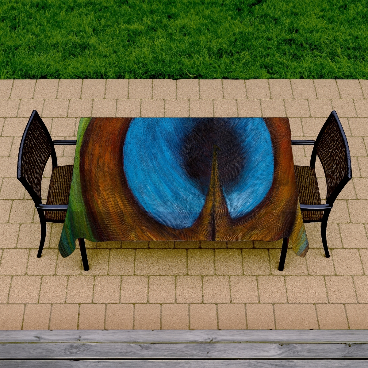 Picture of Begin Home Decor C1TCLRGEULFYX2 58 x 102 in. Exotic Blue Tablecloth - Peacock Feather Center Home Decor