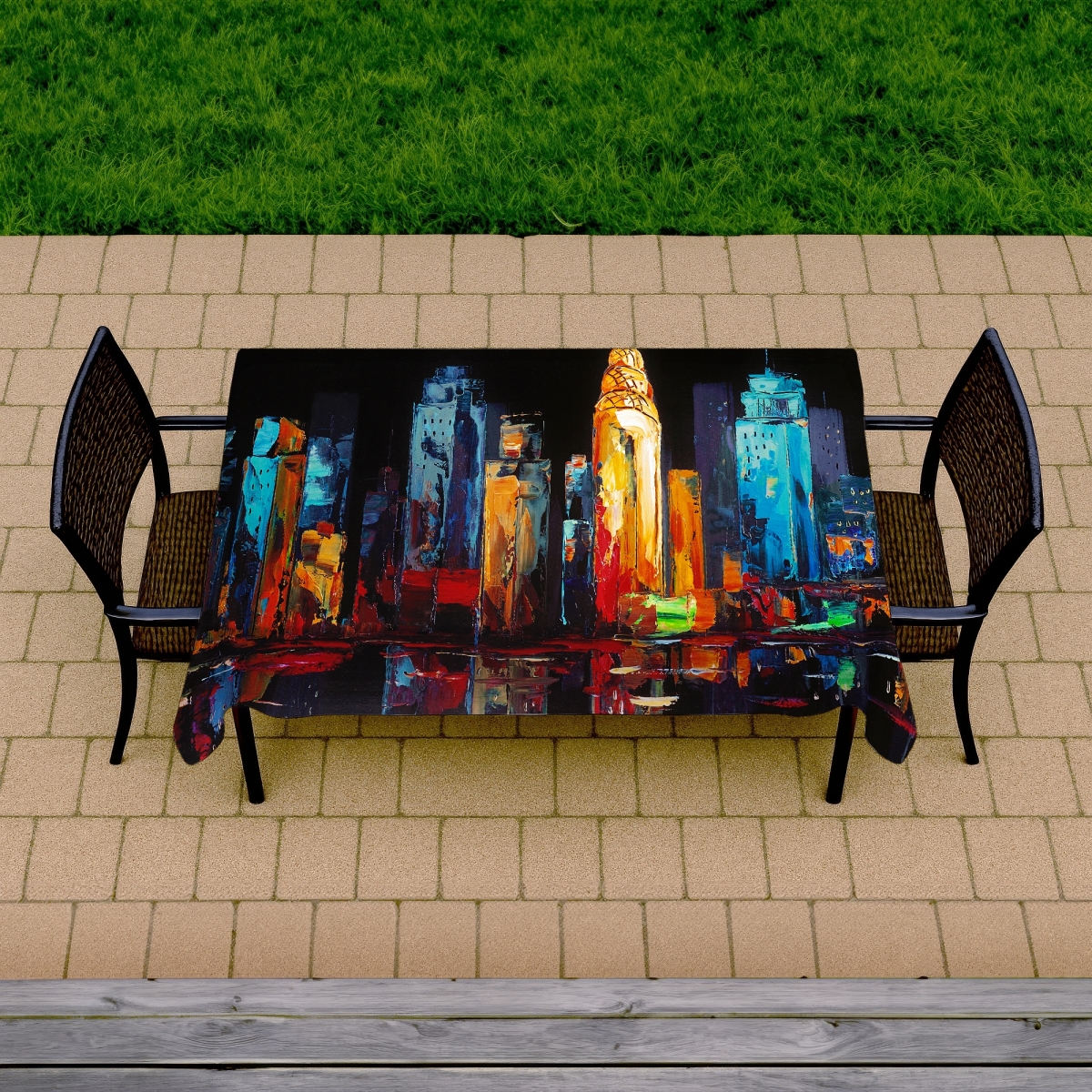 Picture of Begin Home Decor C1TCLRGEP6JE3V 58 x 102 in. Blue Abstract Cityscape Tablecloth - Indoor & Outdoor Home Decor