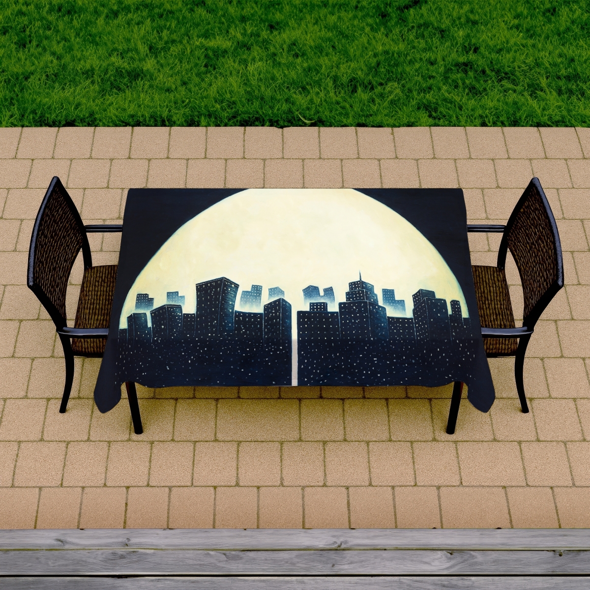 Picture of Begin Home Decor C1TCLRGEUN33BO 58 x 102 in. Building Cities Blue Tablecloth - A City Under Umbrellas