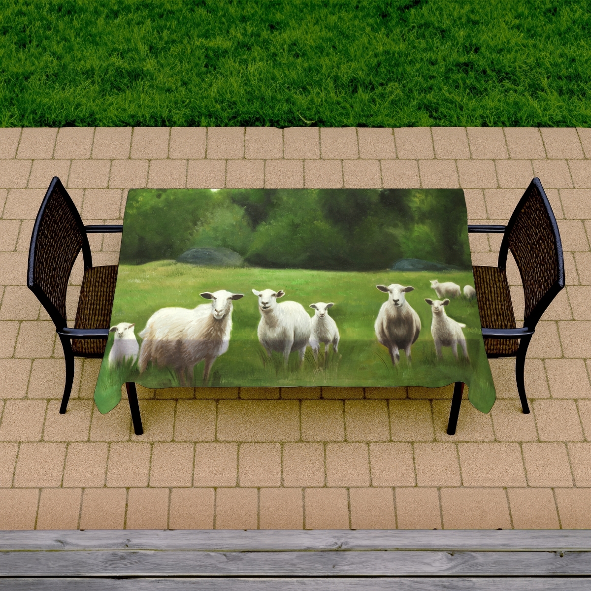 Picture of Begin Home Decor C1TCLRGESSRA5N 58 x 102 in. Fields of Sheep Rustic White Tablecloth - Indoor & Outdoor Decor
