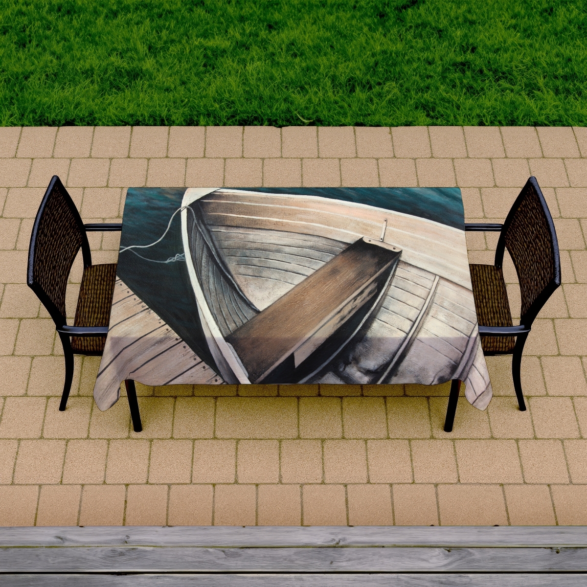 Picture of Begin Home Decor C1TCLRGEWBIRTI 58 x 102 in. Bedroom Boat Blue Tablecloth - Abandoned Rowboats Decor