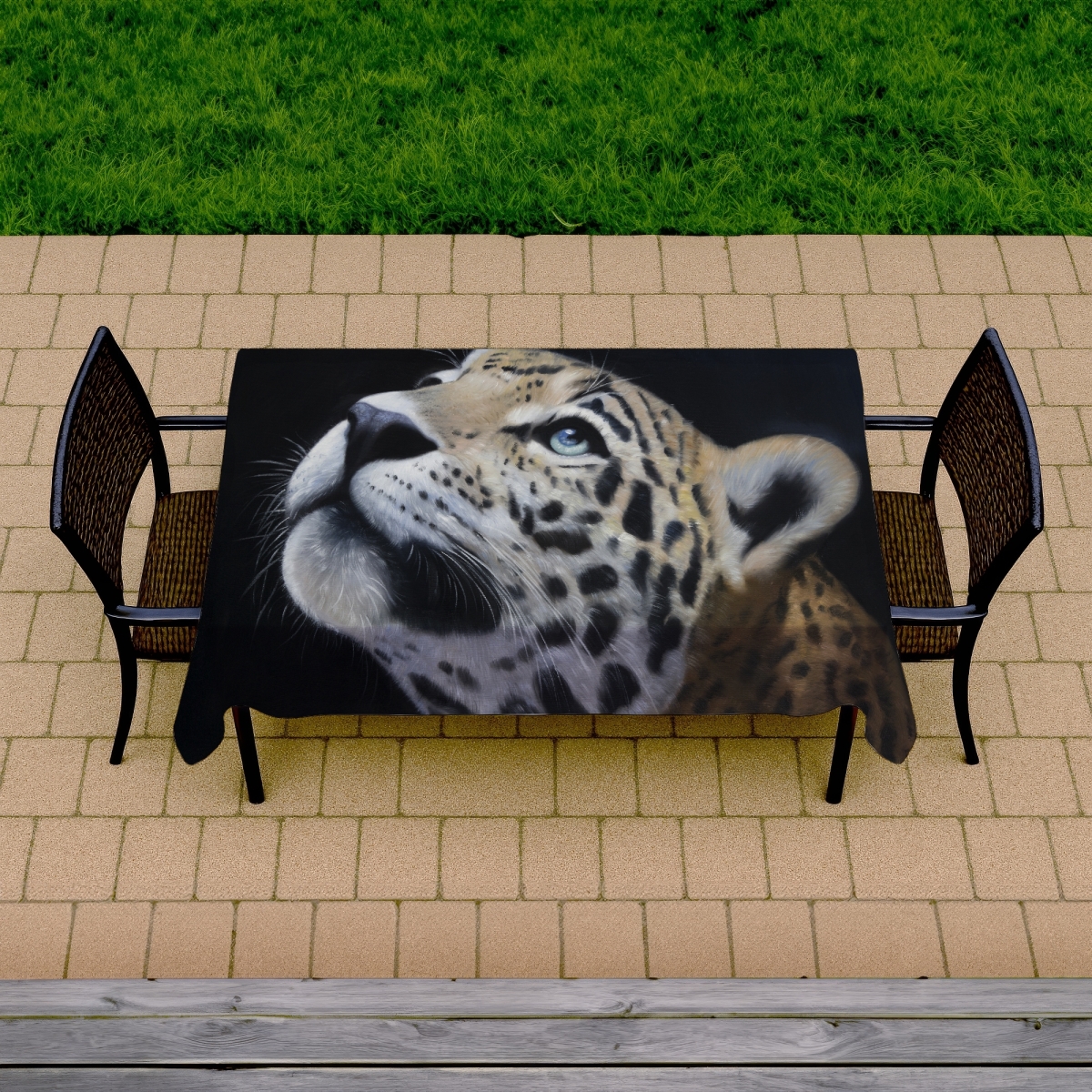 Picture of Begin Home Decor C1TCLRGEVVN8A3 58 x 102 in. Realistic Leopard Face Tablecloth - Indoor & Outdoor Home Decor
