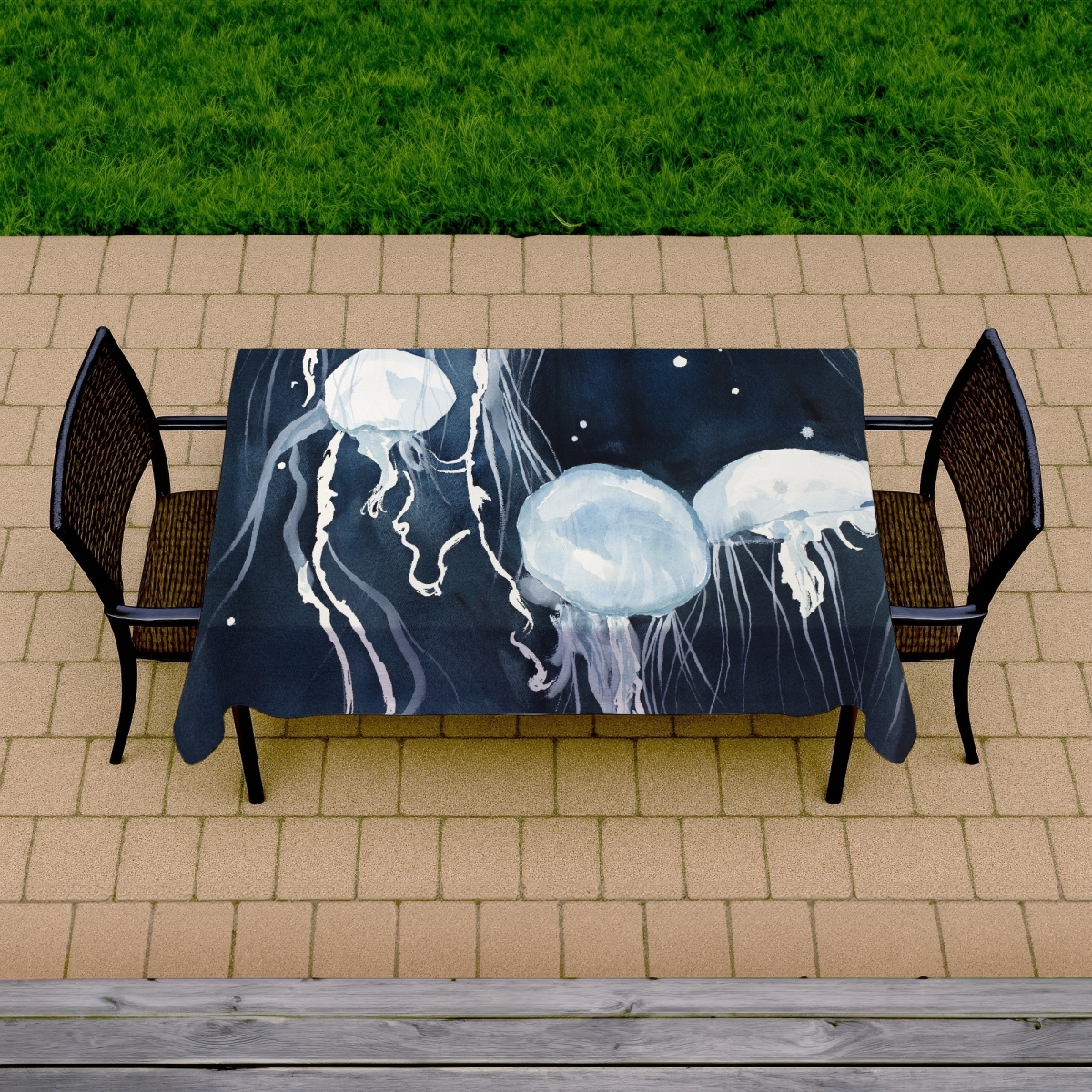 Picture of Begin Home Decor C1TCLRGEW0RW8T 58 x 102 in. Medusa Blue Bedroom Animals Tablecloth - Indoor & Outdoor Decor