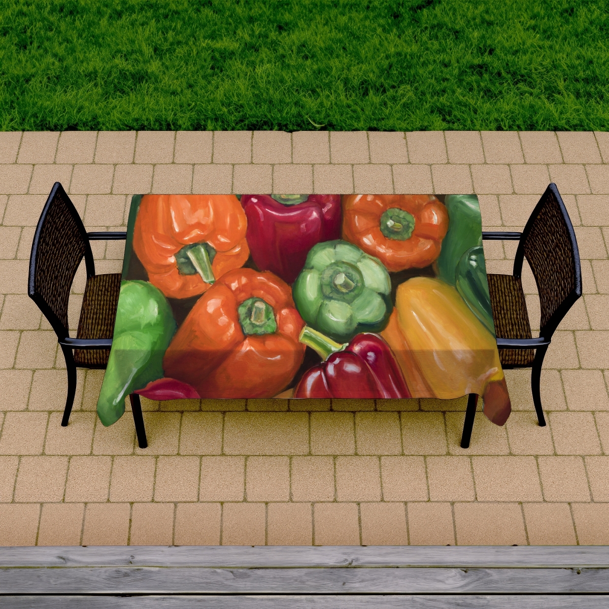 Picture of Begin Home Decor C1TCLRGEUTZHU1 58 x 102 in. Colorful Peppers Tablecloth - Red Kitchen Decor for Indoor & Outdoor