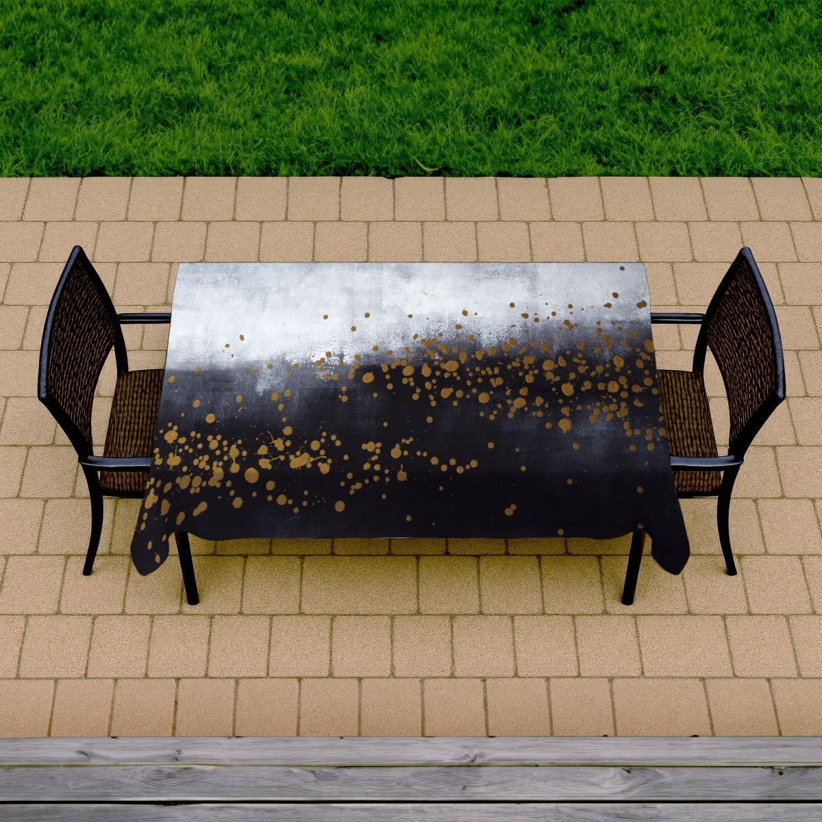 Picture of Begin Home Decor C1TCLRGESM04UC 58 x 102 in. Pattern Gray Indoor & Outdoor Tablecloth - Two Shades & Gold Dots