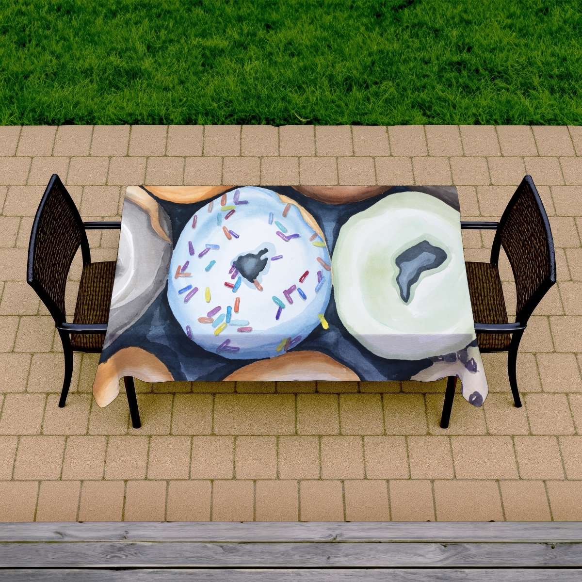 Picture of Begin Home Decor C1TCLRGESVZTR5 58 x 102 in. Watercolor Doughnuts Tablecloth - Indoor & Outdoor Home Decor